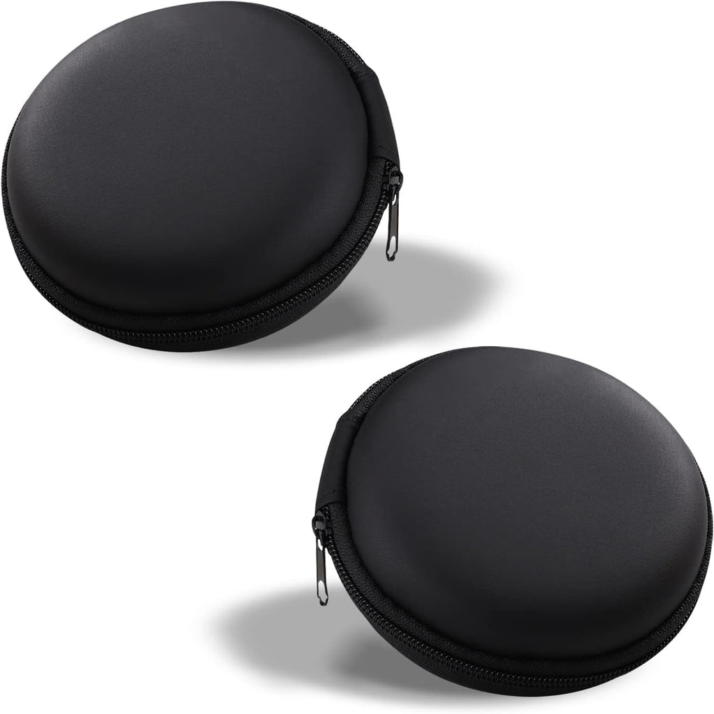 Cerlink 2Pcs Earphone Case Heaphone Pouch Cover Leather Carrying Case for Earphones, Headset, Pen Drives, SD Cards, All Mobile Accessories-Black