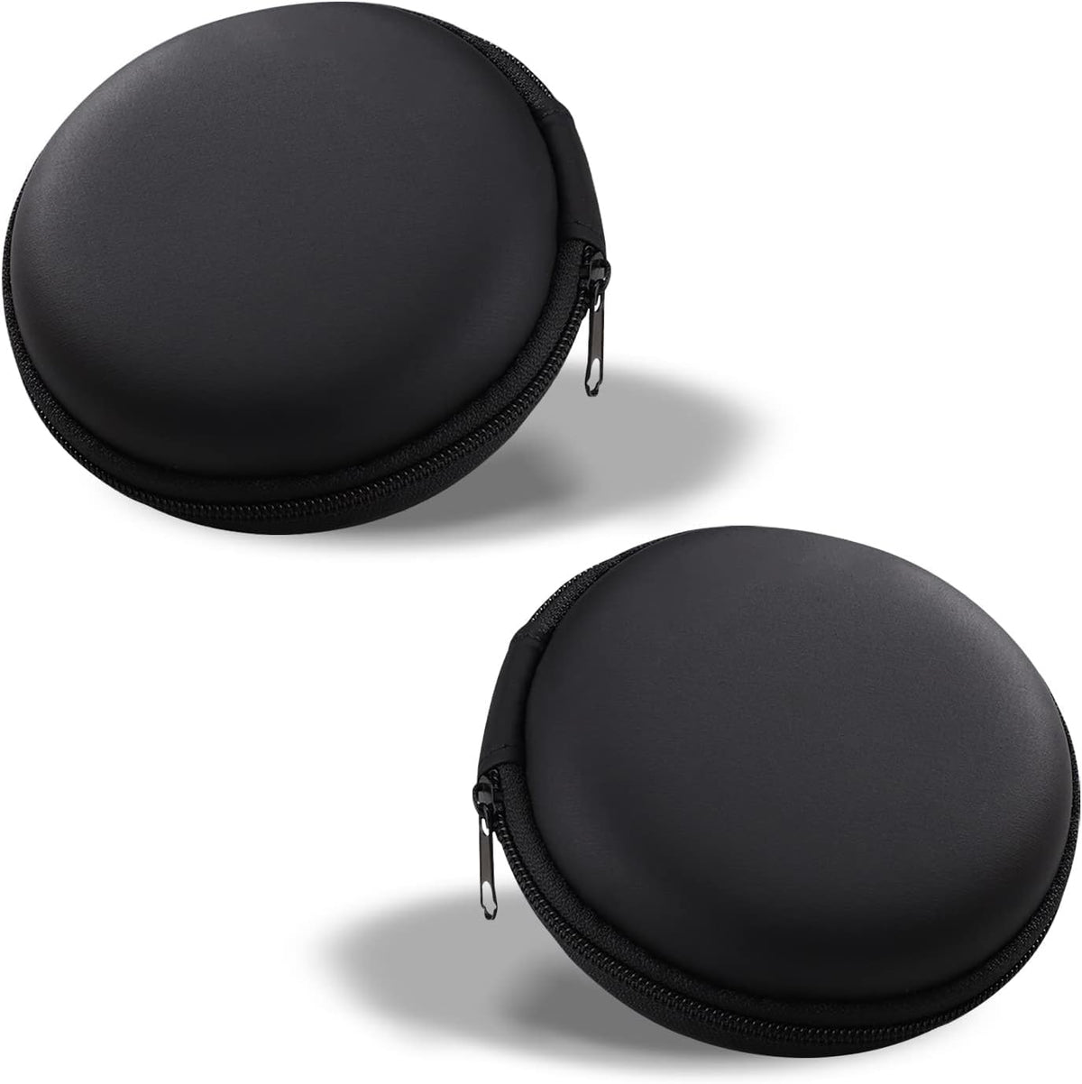 Cerlink 2Pcs Earphone Case Heaphone Pouch Cover Leather Carrying Case for Earphones, Headset, Pen Drives, SD Cards, All Mobile Accessories-Black