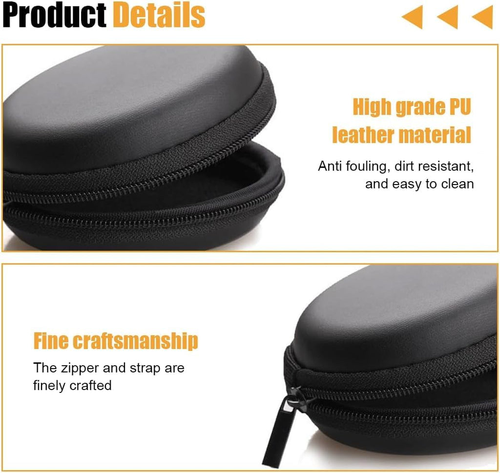 Cerlink 2Pcs Earphone Case Heaphone Pouch Cover Leather Carrying Case for Earphones, Headset, Pen Drives, SD Cards, All Mobile Accessories-Black