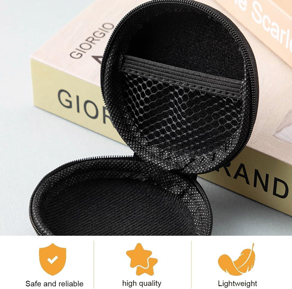 Cerlink 2Pcs Earphone Case Heaphone Pouch Cover Leather Carrying Case for Earphones, Headset, Pen Drives, SD Cards, All Mobile Accessories-Black