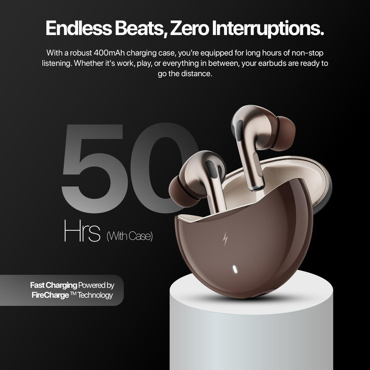 Fire-Boltt Aero TWS Earbuds Custom EQ, Wireless Bluetooth 5.4, Music & App Support, 50H Playtime, Fast Charging Case, 50ms Low Latency for Gaming, Touch Controls, IPX4 Waterproof, Clear Calls - Black