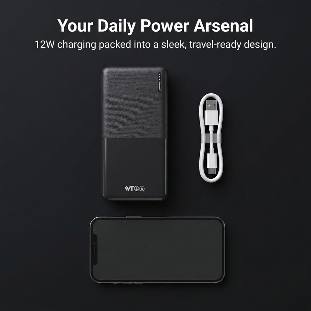 20000mAh Compact Power Bank 12W Quick Charge High Performance Lithium Polymer Battery BIS Certified Portable Charger for Smartphones Tablets and More