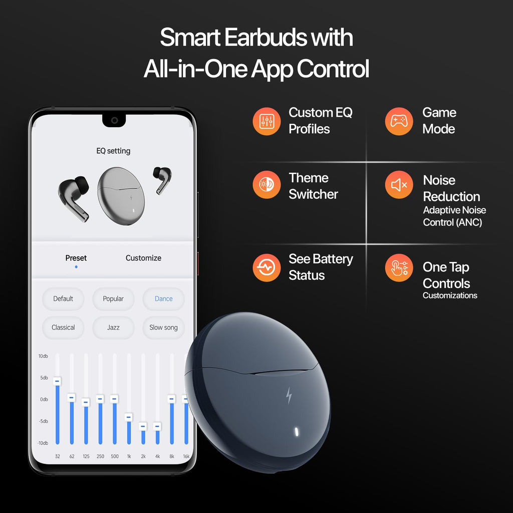 Fire-Boltt Aero TWS Earbuds Custom EQ, Wireless Bluetooth 5.4, Music & App Support, 50H Playtime, Fast Charging Case, 50ms Low Latency for Gaming, Touch Controls, IPX4 Waterproof, Clear Calls - Black