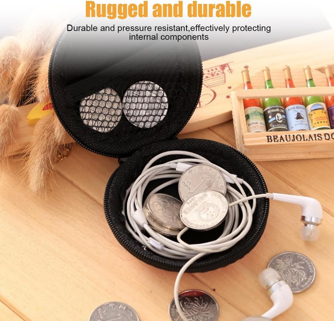 Cerlink 2Pcs Earphone Case Heaphone Pouch Cover Leather Carrying Case for Earphones, Headset, Pen Drives, SD Cards, All Mobile Accessories-Black