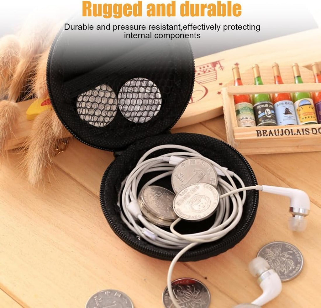Cerlink 2Pcs Earphone Case Heaphone Pouch Cover Leather Carrying Case for Earphones, Headset, Pen Drives, SD Cards, All Mobile Accessories-Black