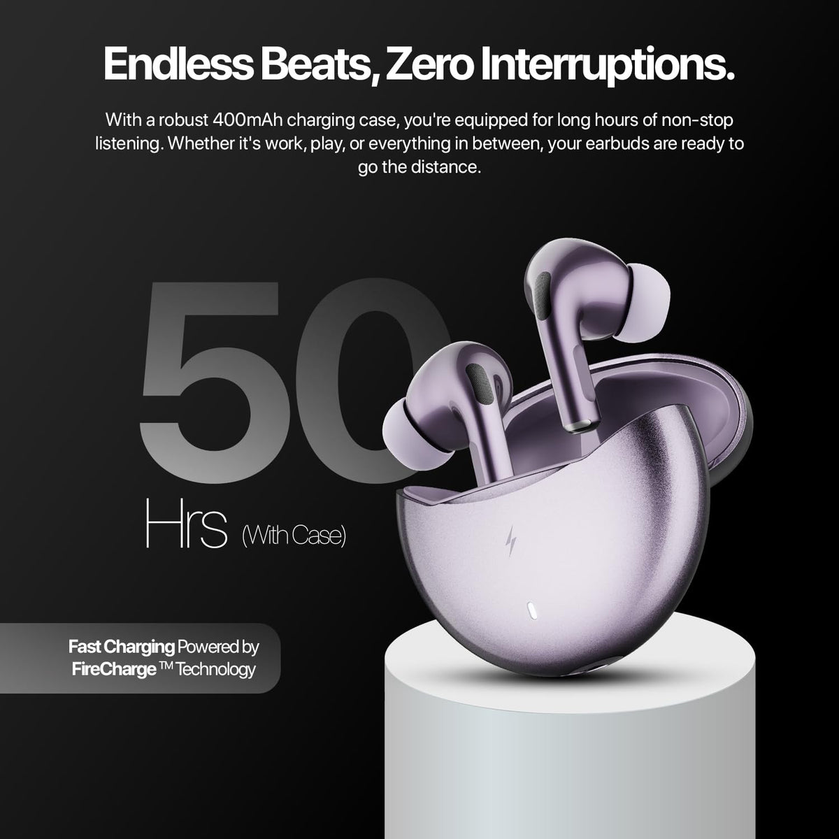 Fire-Boltt Aero TWS Earbuds Custom EQ, Wireless Bluetooth 5.4, Music & App Support, 50H Playtime, Fast Charging Case, 50ms Low Latency for Gaming, Touch Controls, IPX4 Waterproof, Clear Calls - Black