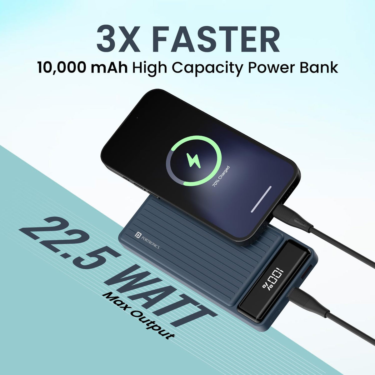 Portronics Luxcell B 10K 10000 mAh 22.5W Fast Charging Power Bank, Ultra Slim Power Bank with Mach USB-A Output, Type C PD Output, Type C Input, Wake Up Button(Green)