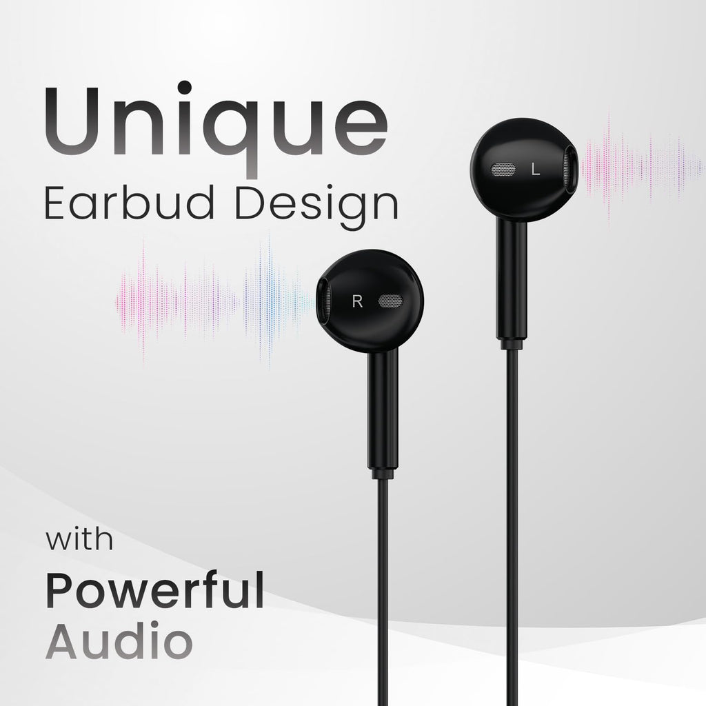 Portronics Conch Theta A in Ear 3.5mm Wired Earphones with In Line HD Mic, Powerful Audio, 14.2mm Dynamic Driver, Unique Earbuds Design, TPE Anti Tangle Wire,In line Controls,Wide Compatibility(Black)