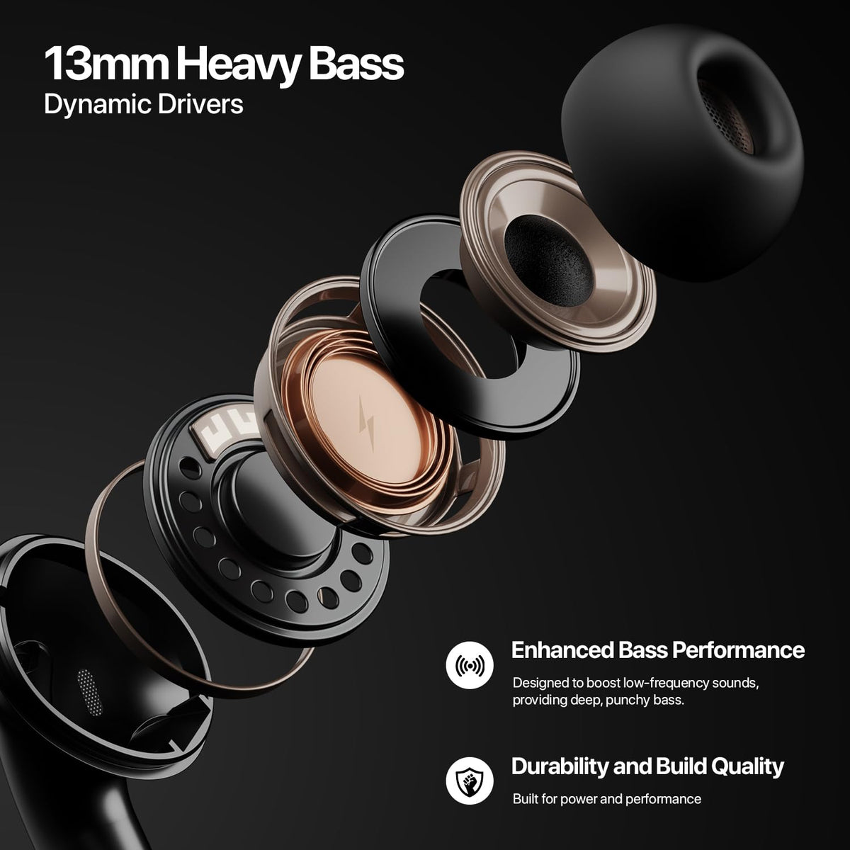 Fire-Boltt Aero TWS Earbuds Custom EQ, Wireless Bluetooth 5.4, Music & App Support, 50H Playtime, Fast Charging Case, 50ms Low Latency for Gaming, Touch Controls, IPX4 Waterproof, Clear Calls - Black