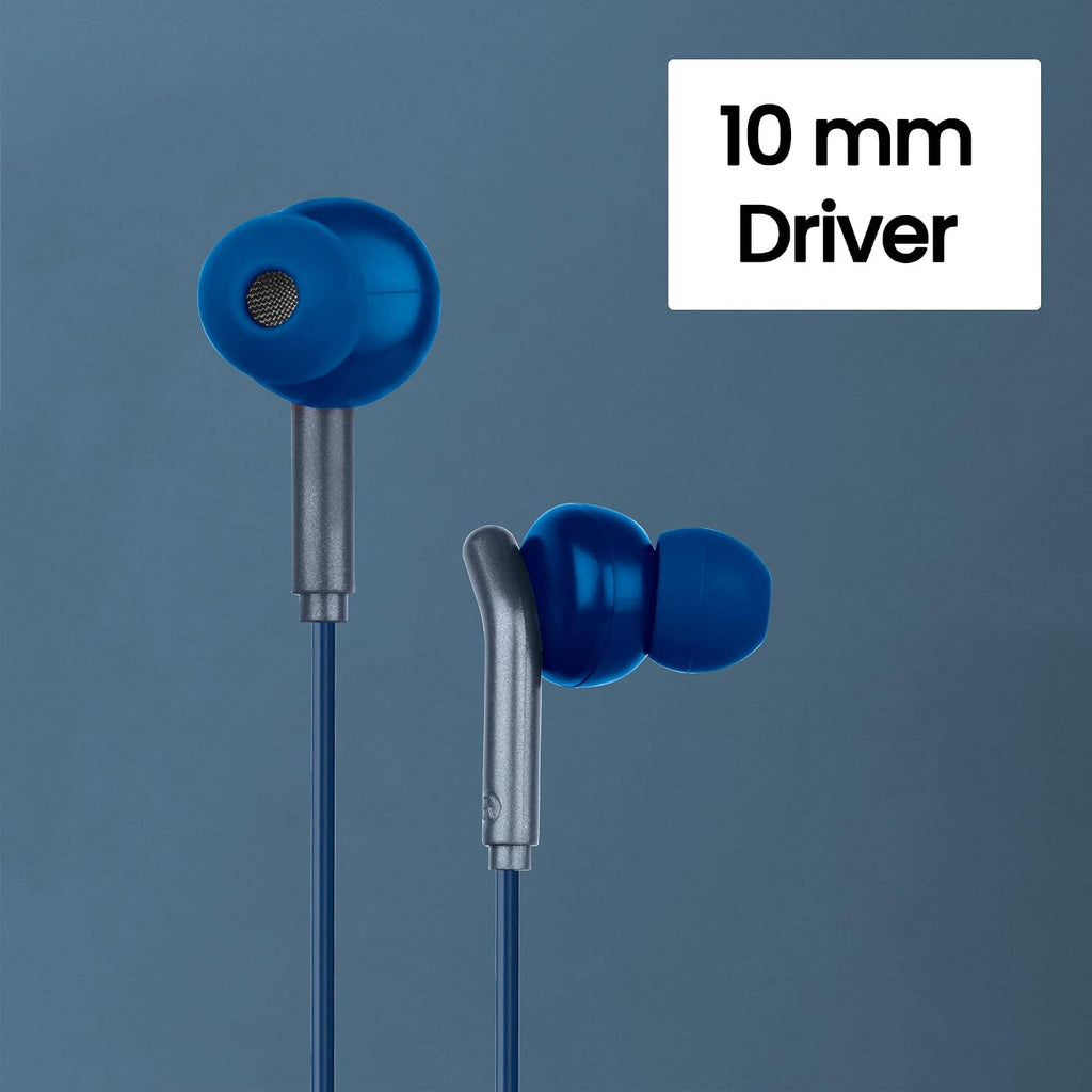 ZEBRONICS Bro 3.5Mm Wired in Ear Earphones, in-Line Mic, Deep Bass, 1.2M Strong and Long Lasting Cable, Light Weight, Compatible with Mobile | Tablet | Laptop (Blue)