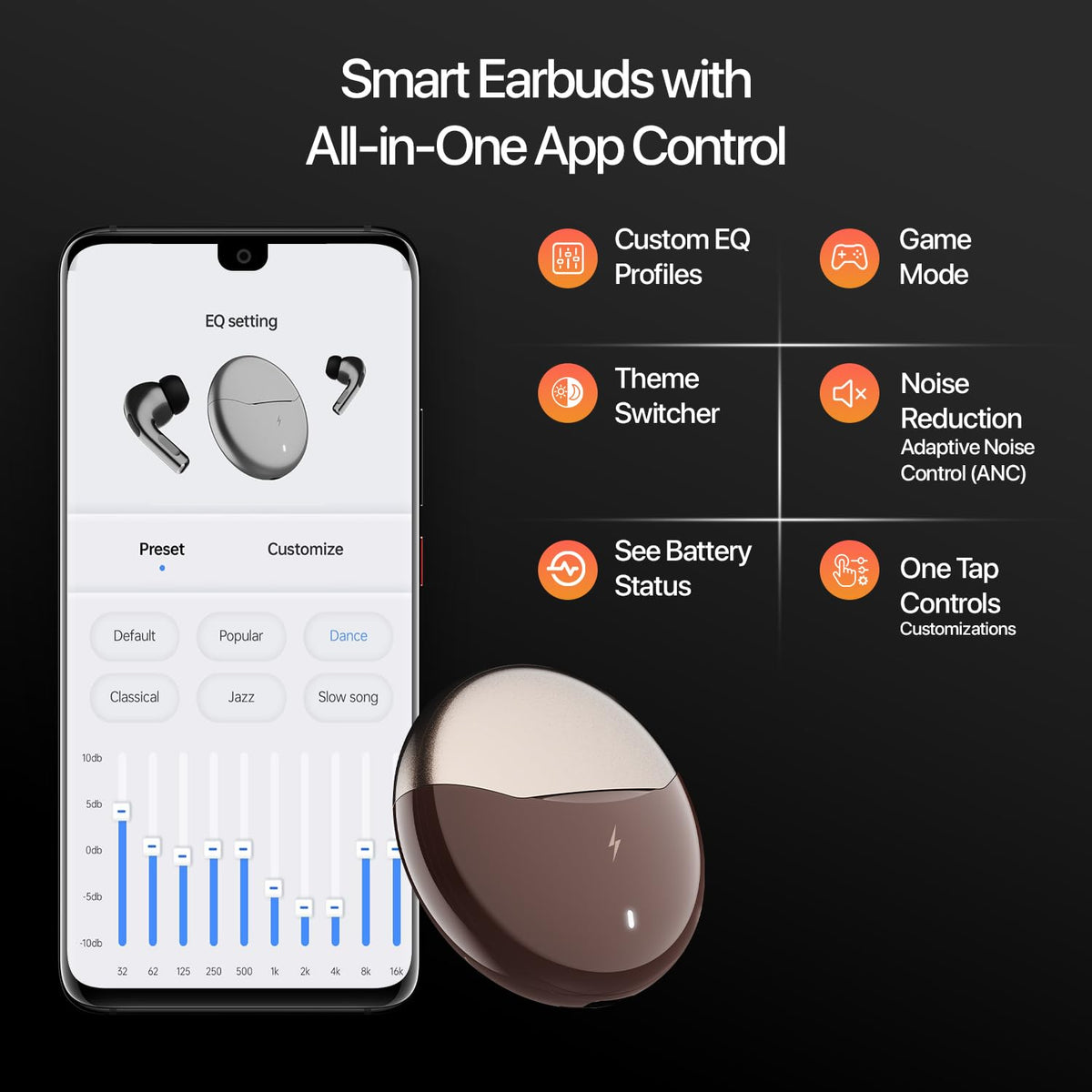 Fire-Boltt Aero TWS Earbuds Custom EQ, Wireless Bluetooth 5.4, Music & App Support, 50H Playtime, Fast Charging Case, 50ms Low Latency for Gaming, Touch Controls, IPX4 Waterproof, Clear Calls - Black