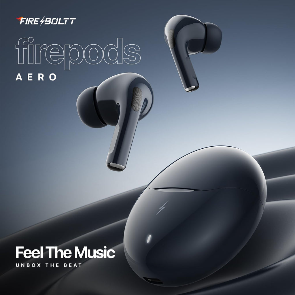 Fire-Boltt Aero TWS Earbuds Custom EQ, Wireless Bluetooth 5.4, Music & App Support, 50H Playtime, Fast Charging Case, 50ms Low Latency for Gaming, Touch Controls, IPX4 Waterproof, Clear Calls - Black