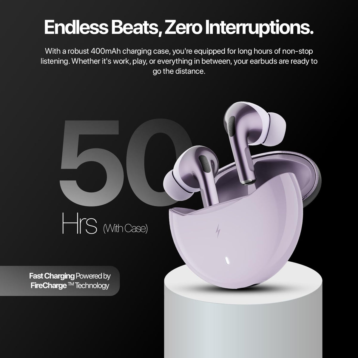 Fire-Boltt Aero TWS Earbuds Custom EQ, Wireless Bluetooth 5.4, Music & App Support, 50H Playtime, Fast Charging Case, 50ms Low Latency for Gaming, Touch Controls, IPX4 Waterproof, Clear Calls - Black