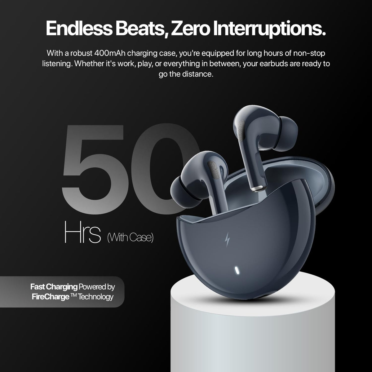 Fire-Boltt Aero TWS Earbuds Custom EQ, Wireless Bluetooth 5.4, Music & App Support, 50H Playtime, Fast Charging Case, 50ms Low Latency for Gaming, Touch Controls, IPX4 Waterproof, Clear Calls - Black