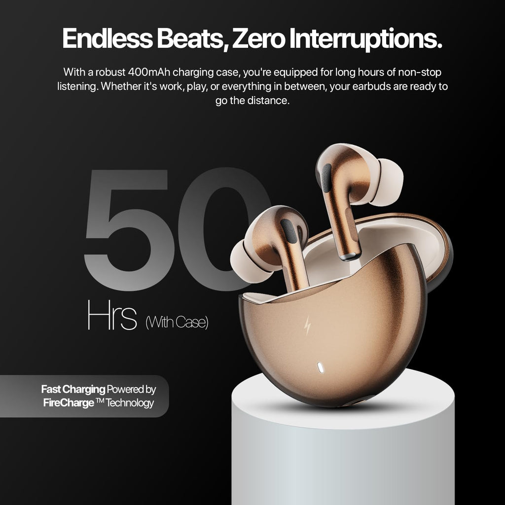 Fire-Boltt Aero TWS Earbuds Custom EQ, Wireless Bluetooth 5.4, Music & App Support, 50H Playtime, Fast Charging Case, 50ms Low Latency for Gaming, Touch Controls, IPX4 Waterproof, Clear Calls - Black