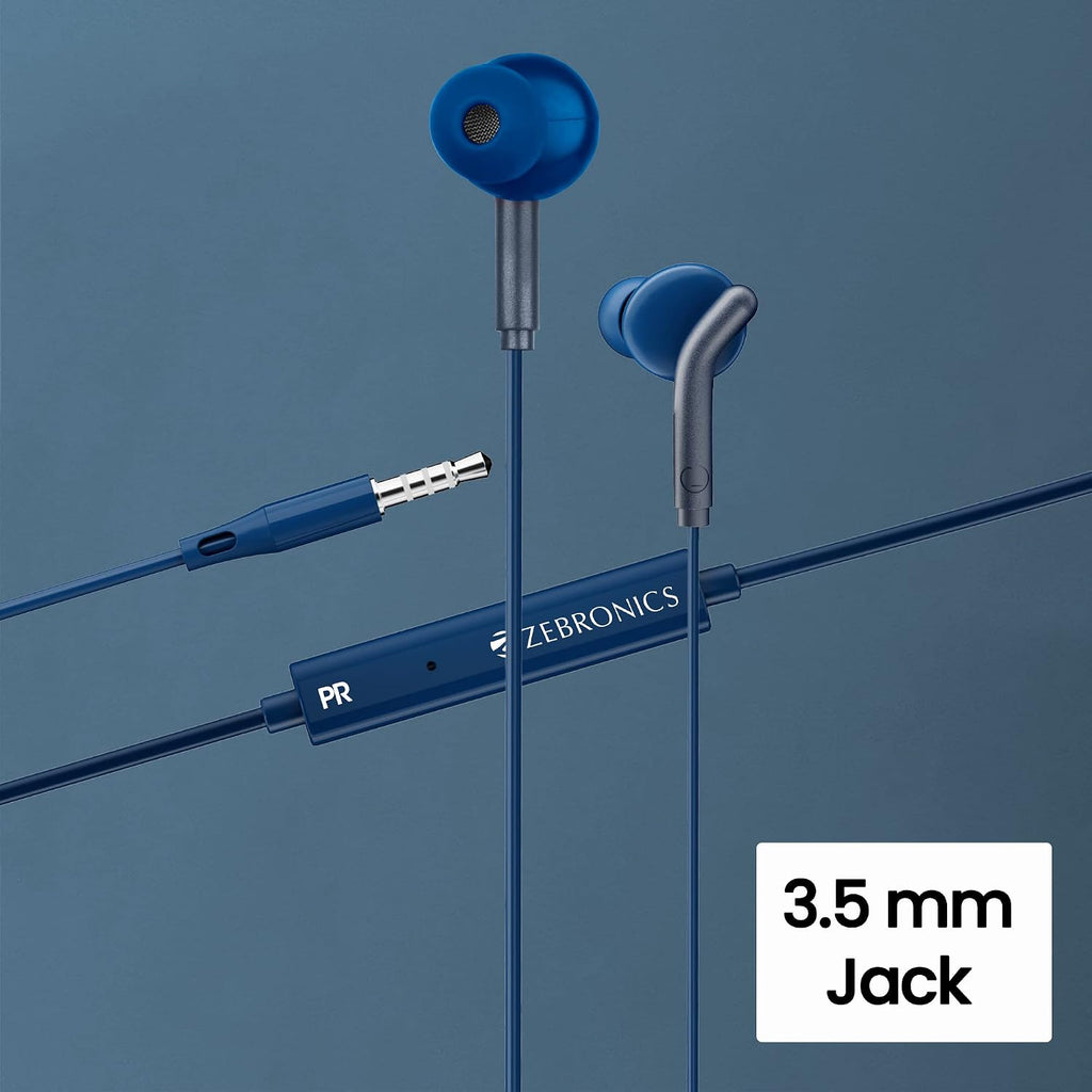 ZEBRONICS Bro 3.5Mm Wired in Ear Earphones, in-Line Mic, Deep Bass, 1.2M Strong and Long Lasting Cable, Light Weight, Compatible with Mobile | Tablet | Laptop (Blue)