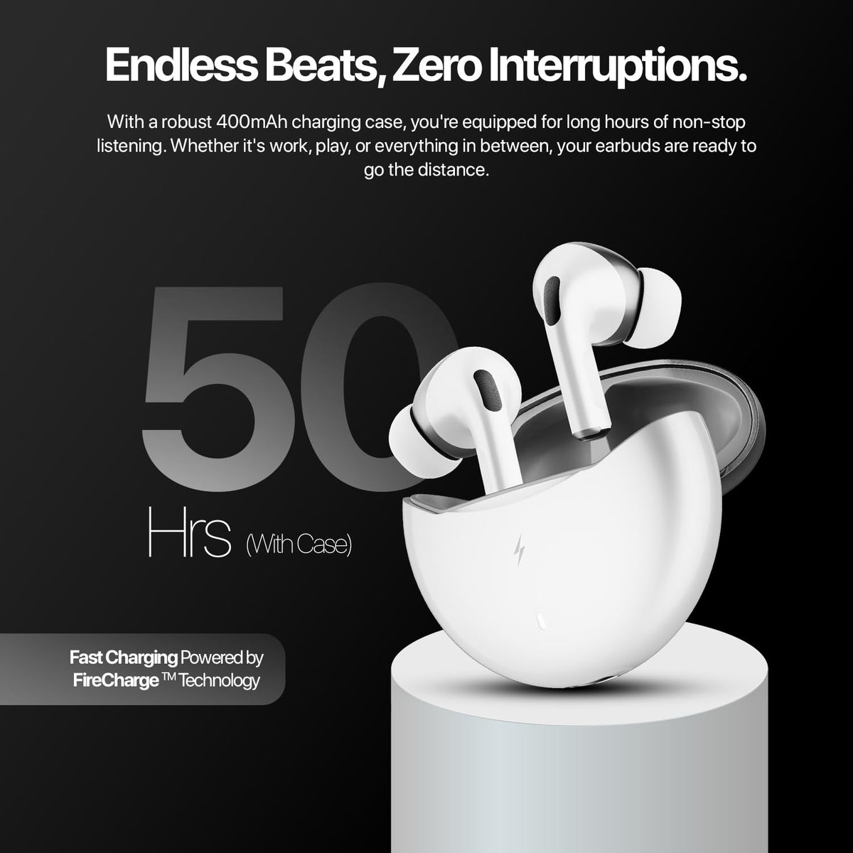 Fire-Boltt Aero TWS Earbuds Custom EQ, Wireless Bluetooth 5.4, Music & App Support, 50H Playtime, Fast Charging Case, 50ms Low Latency for Gaming, Touch Controls, IPX4 Waterproof, Clear Calls - Black