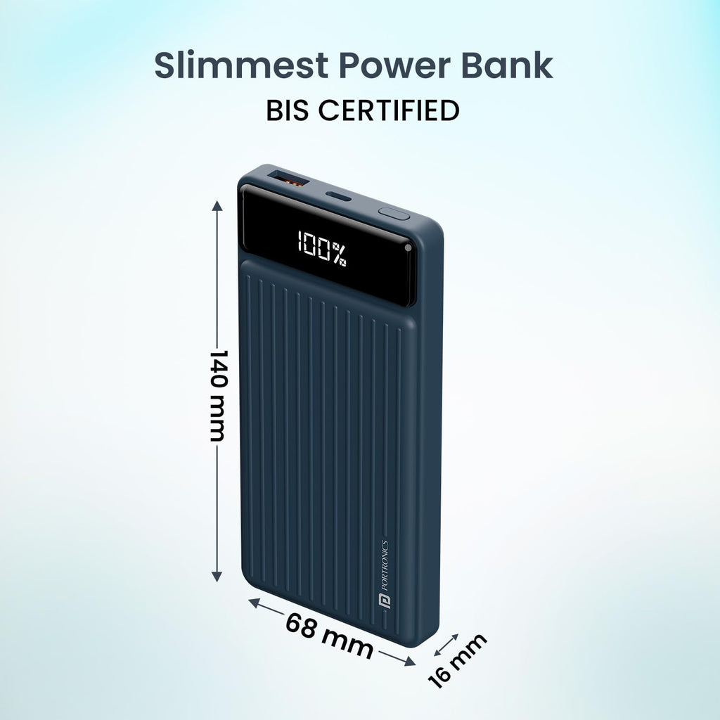 Portronics Luxcell B 10K 10000 mAh 22.5W Fast Charging Power Bank, Ultra Slim Power Bank with Mach USB-A Output, Type C PD Output, Type C Input, Wake Up Button(Green)