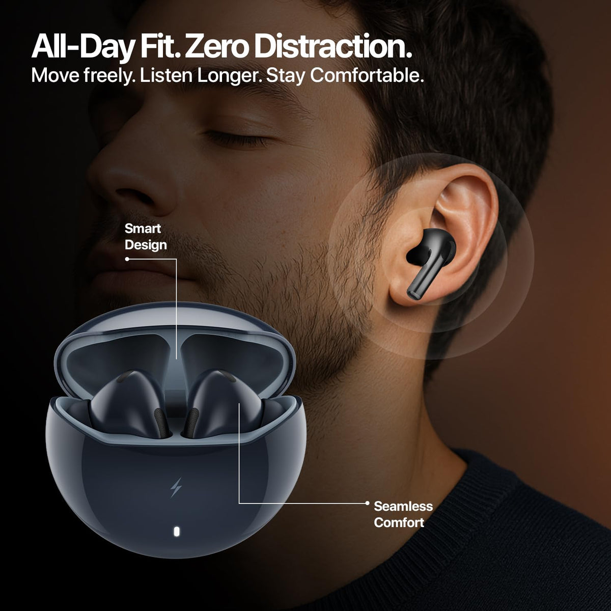 Fire-Boltt Aero TWS Earbuds Custom EQ, Wireless Bluetooth 5.4, Music & App Support, 50H Playtime, Fast Charging Case, 50ms Low Latency for Gaming, Touch Controls, IPX4 Waterproof, Clear Calls - Black