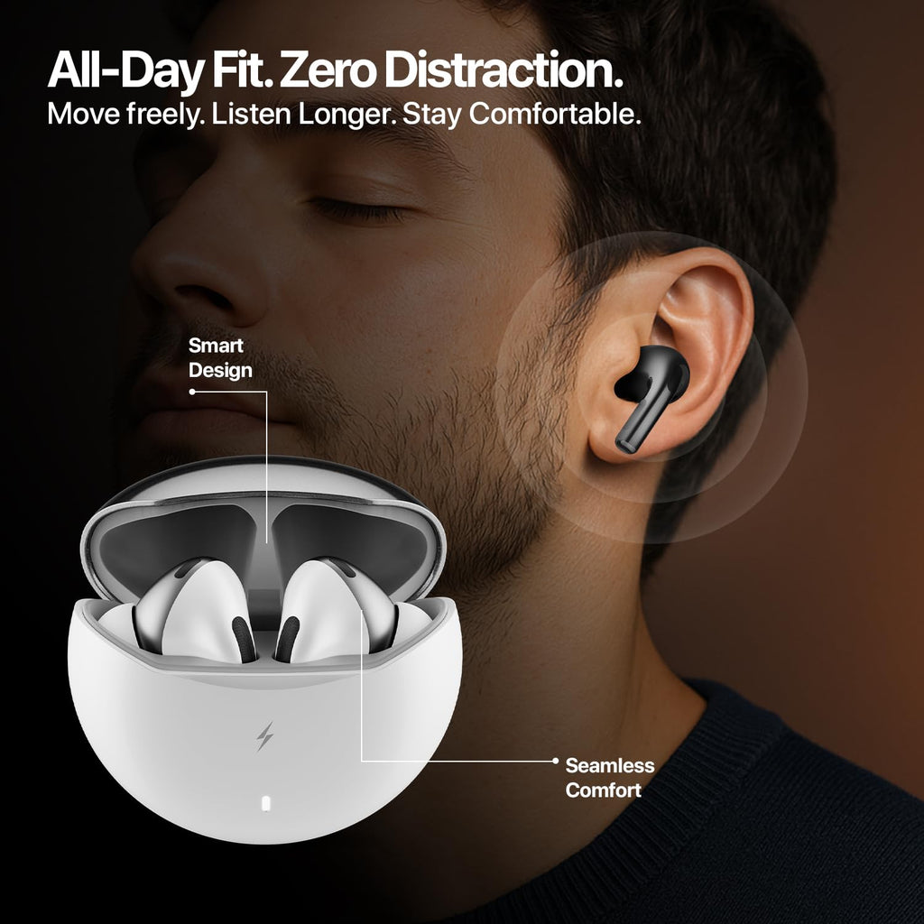 Fire-Boltt Aero TWS Earbuds Custom EQ, Wireless Bluetooth 5.4, Music & App Support, 50H Playtime, Fast Charging Case, 50ms Low Latency for Gaming, Touch Controls, IPX4 Waterproof, Clear Calls - Black