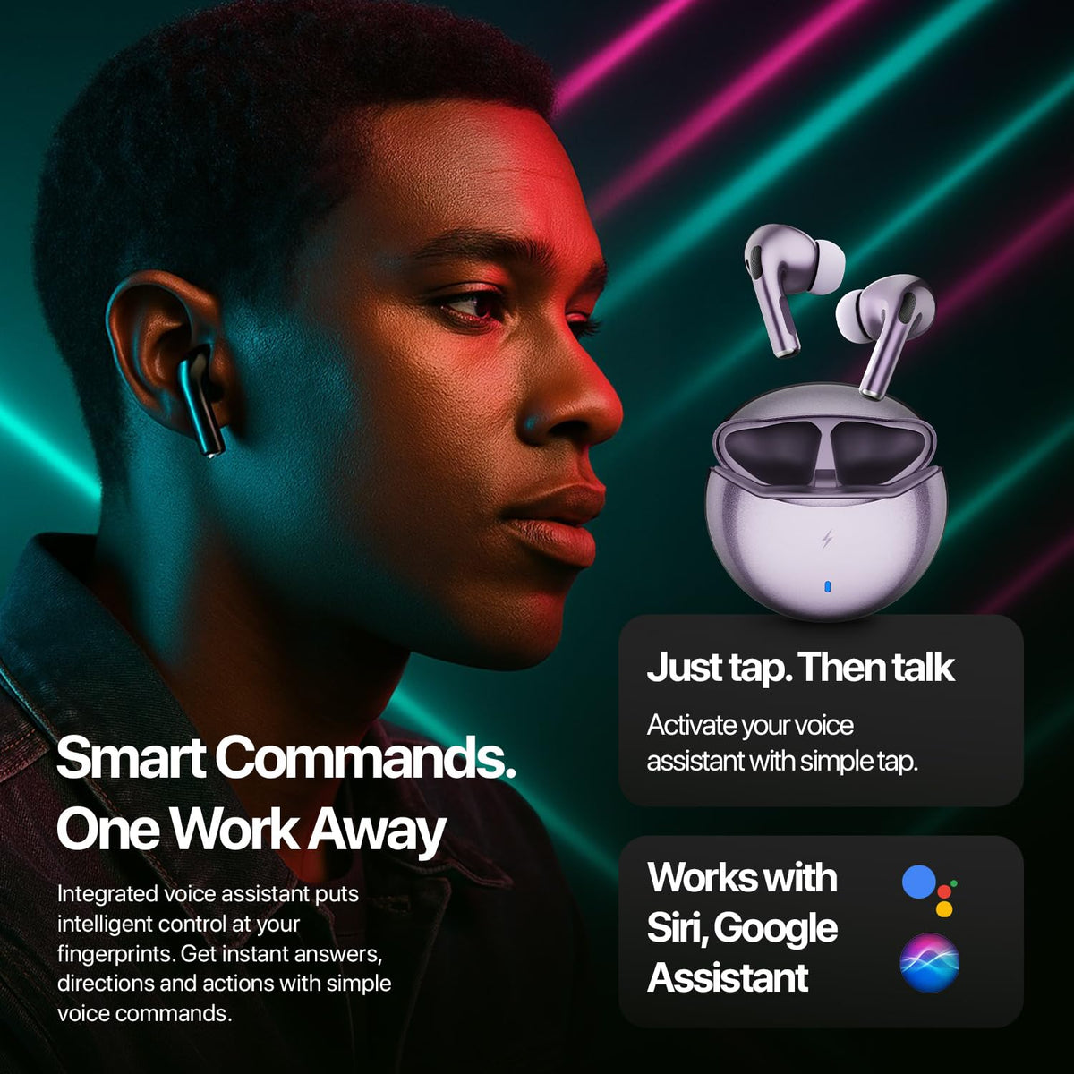 Fire-Boltt Aero TWS Earbuds Custom EQ, Wireless Bluetooth 5.4, Music & App Support, 50H Playtime, Fast Charging Case, 50ms Low Latency for Gaming, Touch Controls, IPX4 Waterproof, Clear Calls - Black