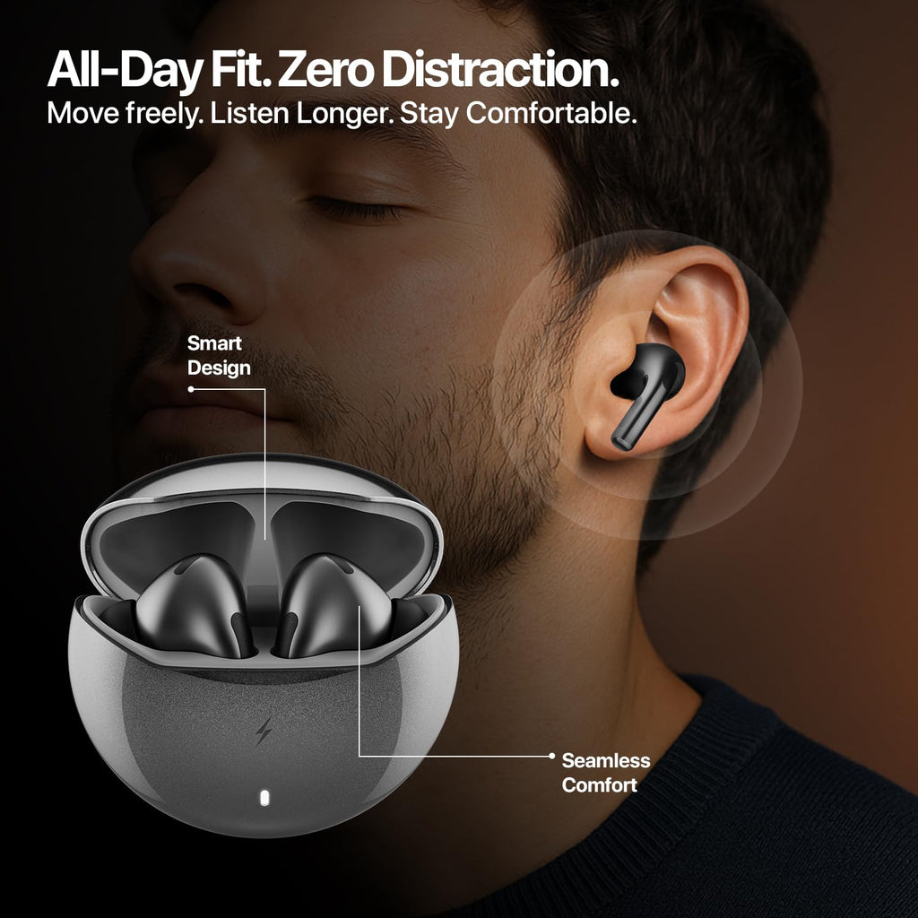 Fire-Boltt Aero TWS Earbuds Custom EQ, Wireless Bluetooth 5.4, Music & App Support, 50H Playtime, Fast Charging Case, 50ms Low Latency for Gaming, Touch Controls, IPX4 Waterproof, Clear Calls - Black