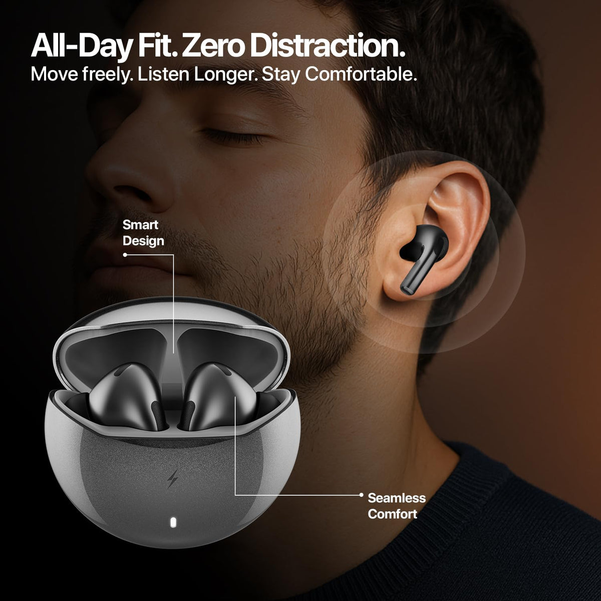 Fire-Boltt Aero TWS Earbuds Custom EQ, Wireless Bluetooth 5.4, Music & App Support, 50H Playtime, Fast Charging Case, 50ms Low Latency for Gaming, Touch Controls, IPX4 Waterproof, Clear Calls - Black