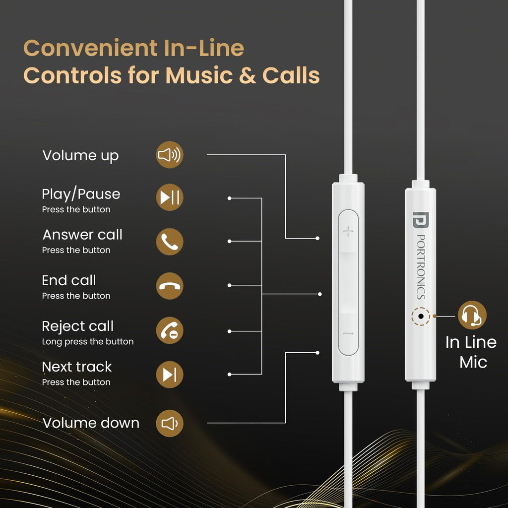 Portronics Conch Theta A in Ear 3.5mm Wired Earphones with In Line HD Mic, Powerful Audio, 14.2mm Dynamic Driver, Unique Earbuds Design, TPE Anti Tangle Wire,In line Controls,Wide Compatibility(Black)