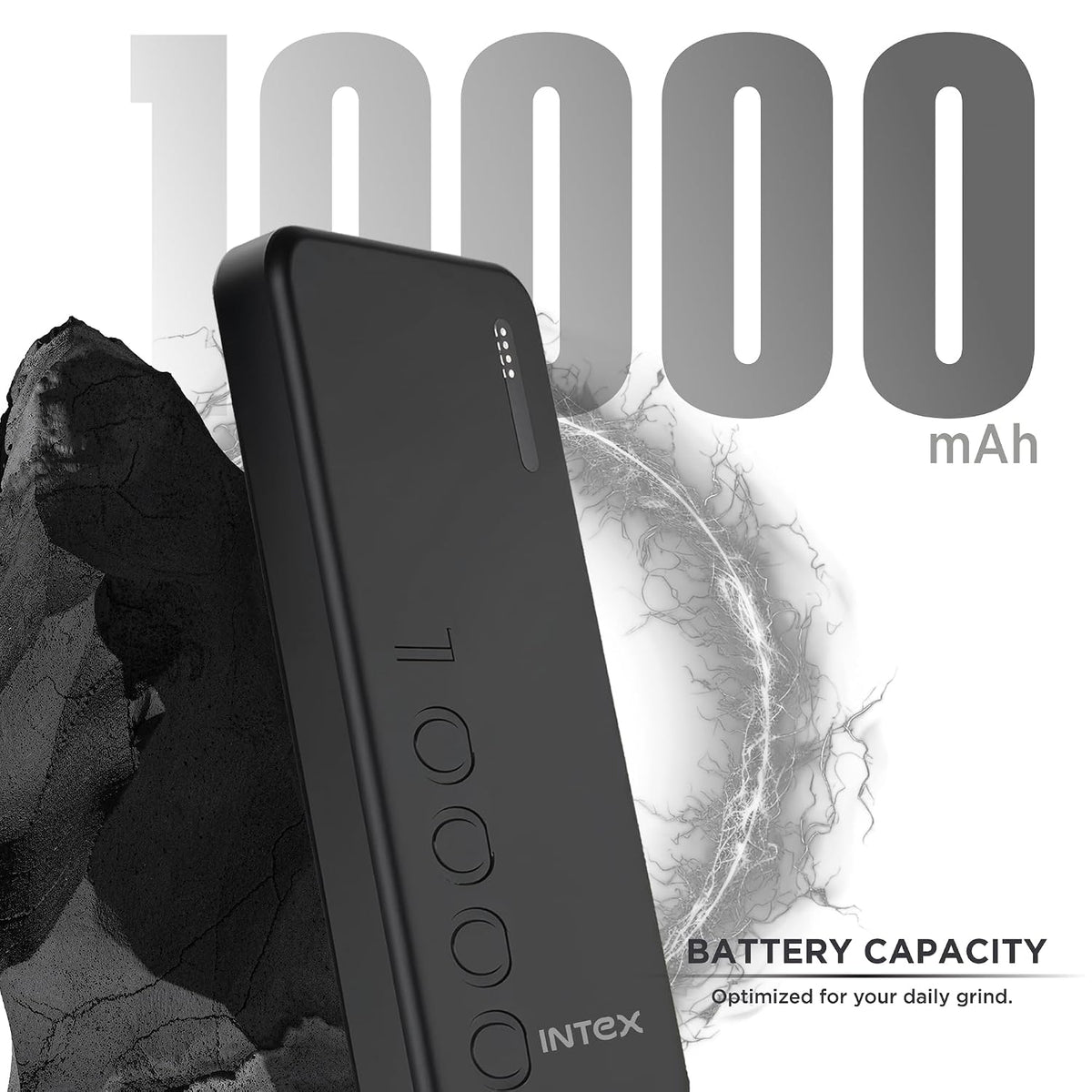 Intex PowerFlex 10K 10000mAh Power Bank with 12W, Dual USB Output, Type-C & Micro USB Input, LED Battery Indicators, Portable Charger for Smartphones & Tablets (Black)