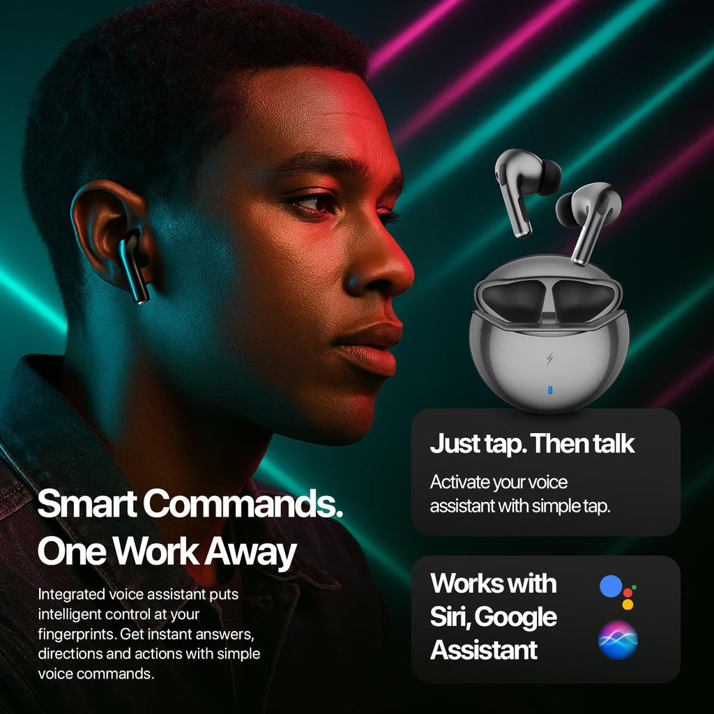 Fire-Boltt Aero TWS Earbuds Custom EQ, Wireless Bluetooth 5.4, Music & App Support, 50H Playtime, Fast Charging Case, 50ms Low Latency for Gaming, Touch Controls, IPX4 Waterproof, Clear Calls - Black