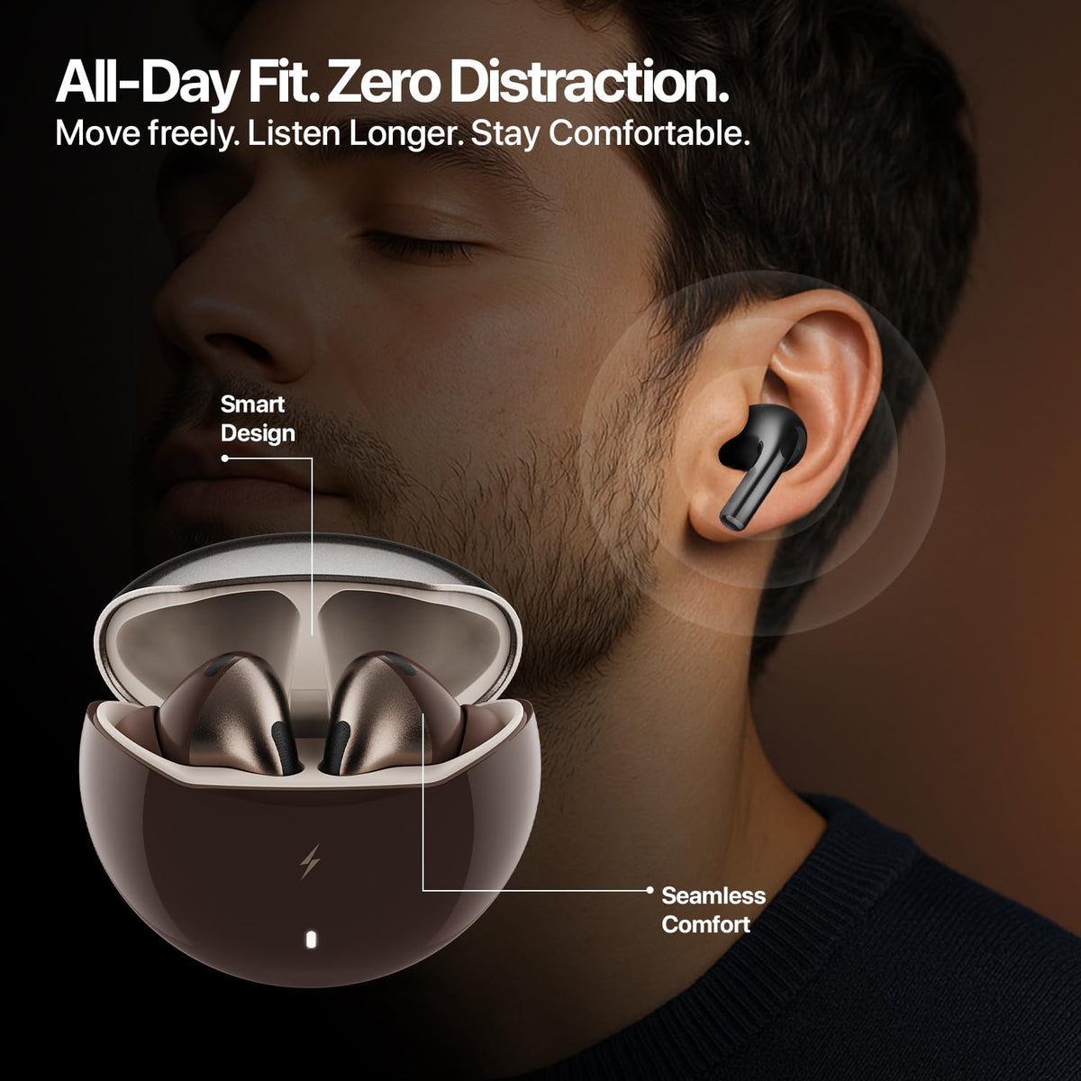 Fire-Boltt Aero TWS Earbuds Custom EQ, Wireless Bluetooth 5.4, Music & App Support, 50H Playtime, Fast Charging Case, 50ms Low Latency for Gaming, Touch Controls, IPX4 Waterproof, Clear Calls - Black