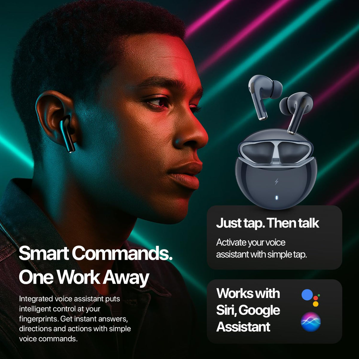 Fire-Boltt Aero TWS Earbuds Custom EQ, Wireless Bluetooth 5.4, Music & App Support, 50H Playtime, Fast Charging Case, 50ms Low Latency for Gaming, Touch Controls, IPX4 Waterproof, Clear Calls - Black
